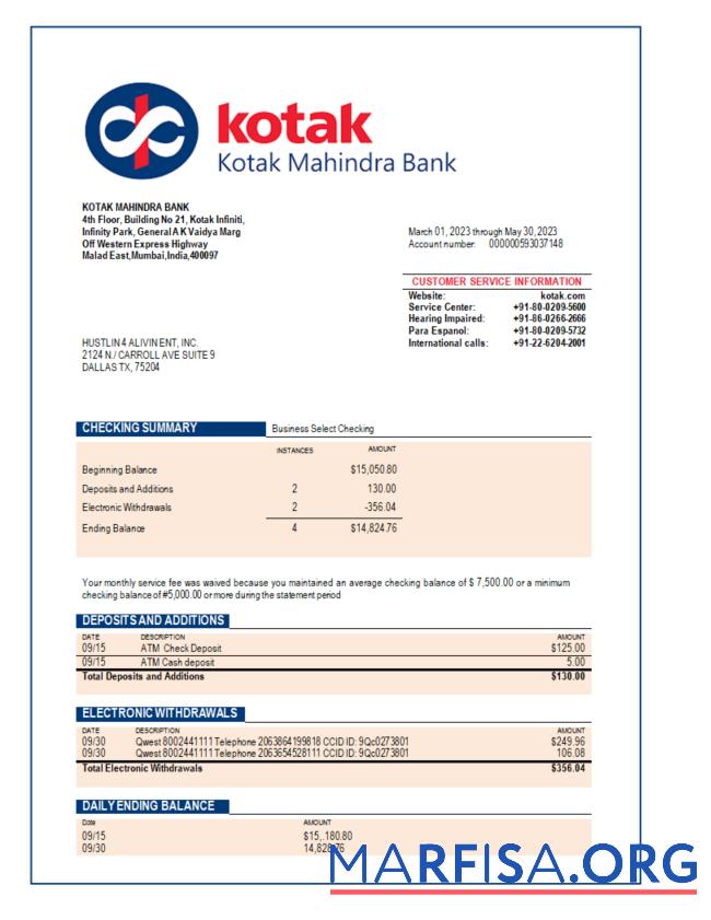 Blank Kotak Mahindra Bank enterprise statement Word and PDF template